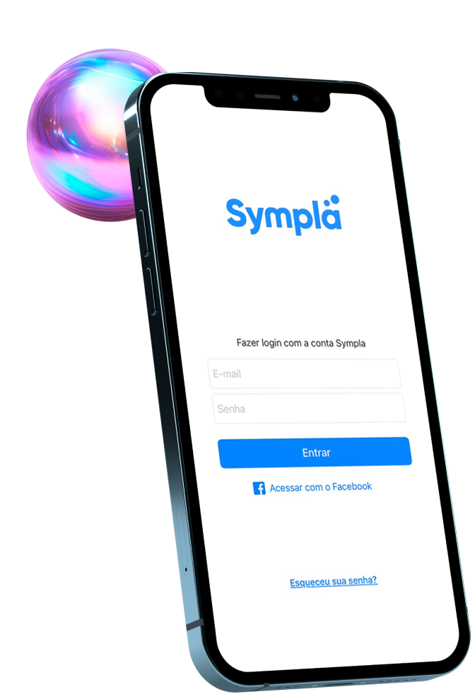 Um smartphone mostrando a tela de login da Plataforma Sympla.